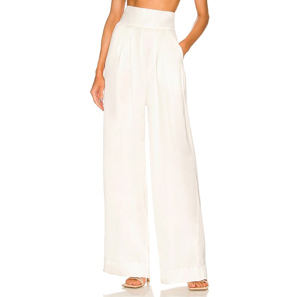 Nonchalant Label 'Patrice' White Satin Pant Size L - NWT
